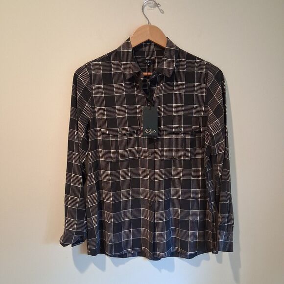 NWT Rails Rhett Oxford Plaid Button Front 100% Silk Shirt Long Sleeve Size XS - Picture 1 of 8